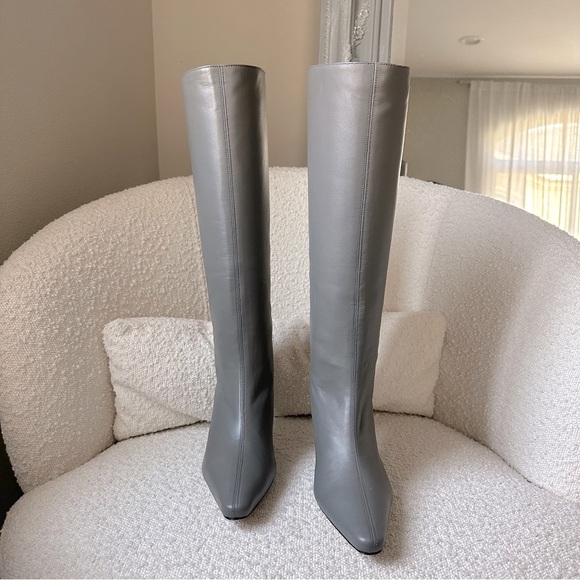 NIB By Far Boots Stevie 42 Cement Nappa Leather Knee Boots 36